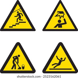 SA037,SA038,SA039,SA040,danger low ceiling, danger of low-height objects, be careful on wet floors, danger of slippery floors,
,background, icon, vector, design, illustration, industry, fall, triangle