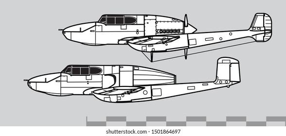 Saab 21. Outline vector drawing