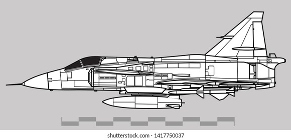 SAAB 37 VIGGEN. Outline vector drawing