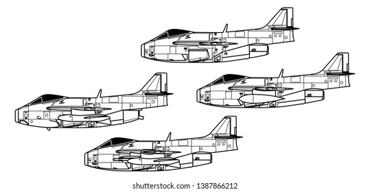SAAB J.29 TUNNAN. Outline vector drawing