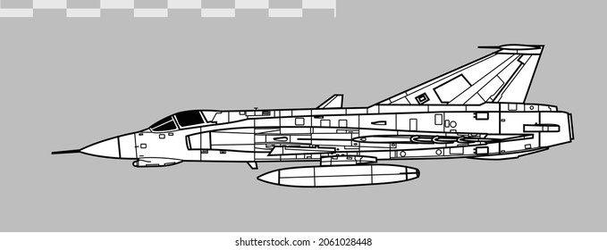 Dibujo vectorial de aeronaves militares modernas. Vista lateral. Imagen para ilustraciones e infografías.