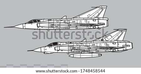SAAB J35 DRAKEN. Vector drawing of fighter aircraft. Side view. Image for illustration and infographics.