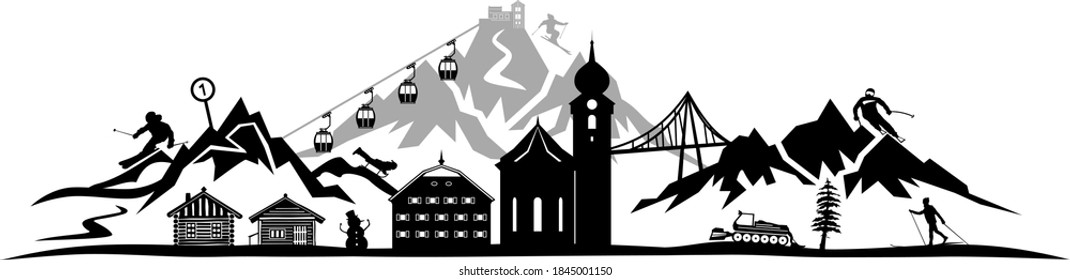 SAALBACH Hinterglemm WINTER Mountain Skyline Silhouette