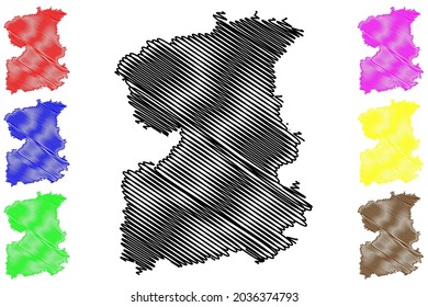 Distrito de Saale-Orla (República Federal de Alemania, distrito rural, Estado Libre de Turingia) mapa ilustrativo vectorial, dibujo garabato Sale Orla Kreis mapa