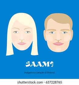 The Saami are representatives of the indigenous people of the Scandinavian Peninsula. Residents of Finland. Portraits. Man and woman. Vector drawing.

