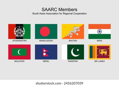 SAARC member countries flags pack. Vector flags of South Asian Association of Regional Cooperation members. SAARC countries. Editable EPS file.