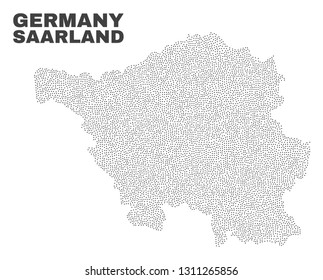 Saarland Land map designed with small dots. Vector abstraction in black color is isolated on a white background. Scattered small dots are organized into Saarland Land map.