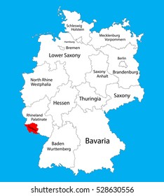 Saarland state map, Germany, vector map silhouette illustration isolated on Germany map. Editable blank vector map. Province in Germany. 