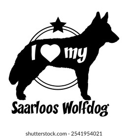 Saarloos Wolfdog Hund Silhouette, ich liebe meinen Hund, Hund, Hunderassen, Logo, Vektor, Silhouette, Tier, Illustration, Symbol, Zeichen, schwarz, Haustier,