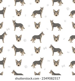 Saarloos Wolfdog seamless pattern. All coat colors set.  All dog breeds characteristics infographic. Vector illustration