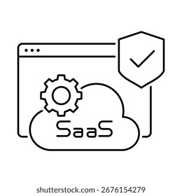 Soluções empresariais SaaS com serviços baseados em nuvem, software como um serviço e soluções empresariais para a eficiência dos negócios. Ferramentas digitais para empresas modernas. Ilustração vetorial.