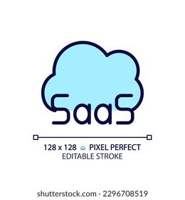 SaaS cloud computing pixel perfect RGB color icon. Developing software for online servers. Innovative solution. Isolated vector illustration. Simple filled line drawing. Editable stroke
