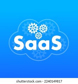 Saas icon with cloud, SAAS cloud computing. Software as a service for Internet storage. Digital web server and data center services logo. Vector illustration