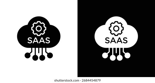 SaaS-Symbol im flachen Stil, gefülltes schwarzes Symbol