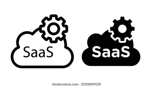 Ícone SaaS definido em linha e preenchimento em preto.