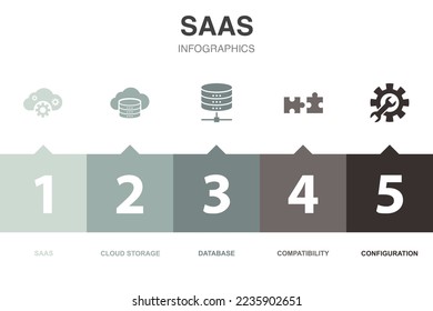 saas icons Infographic design template. Creative concept with 5 options