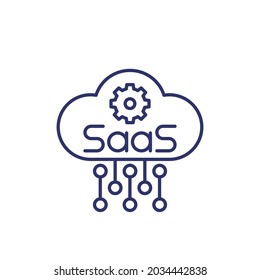 Icono de línea SaaS con una nube y una marcha