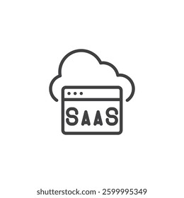 SaaS line icon. linear style sign for mobile concept and web design. Cloud with a software window inside outline vector icon. Symbol, logo illustration. Vector graphics