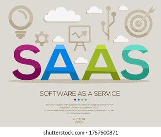 SAAS significa (software como servicio), letras e iconos,Ilustración vectorial.