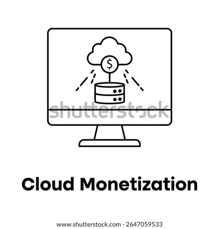 SaaS Monetization Icon, Web Profit System, Cloud Billing, Revenue from Data, Tech Earnings Icon, Online Business Income, Server Revenue Model, Cloud Profit