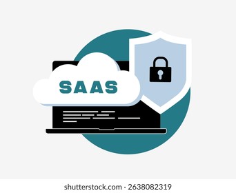 SaaS security posture management enhances cloud application protection through automated tools. Cloud access security brokers technology for securing saas environments. Flat vector illustration