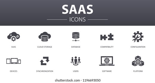 SaaS simple concept icons set. Contains such icons as cloud storage, configuration, software, database and more, can be used for web, logo, UI/UX