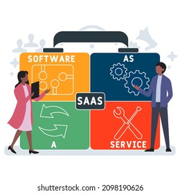 SAAS - Software As A Service acronym. business concept background. vector illustration concept with keywords and icons. lettering illustration with icons for web banner, flyer, landing page