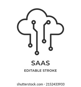 Saas. Software as a service. Cloud Computing Model. Remote use. Vector illustration. Editable stroke linear icon.