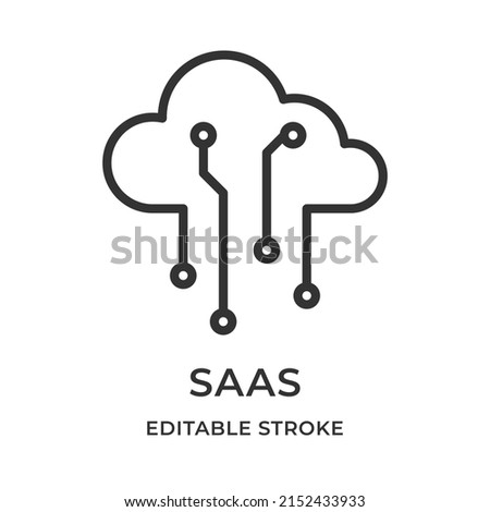 Saas. Software as a service. Cloud Computing Model. Remote use. Vector illustration. Editable stroke linear icon.