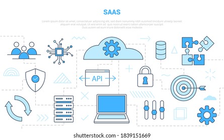 saas software as a service concept with icon line style set template banner with modern blue color