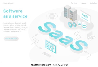Saas Software as a service isometric concept landing page vector illustration