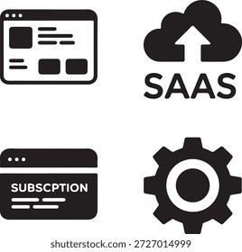 Assinatura SaaS, painel da Web e conjunto de ícones de configurações