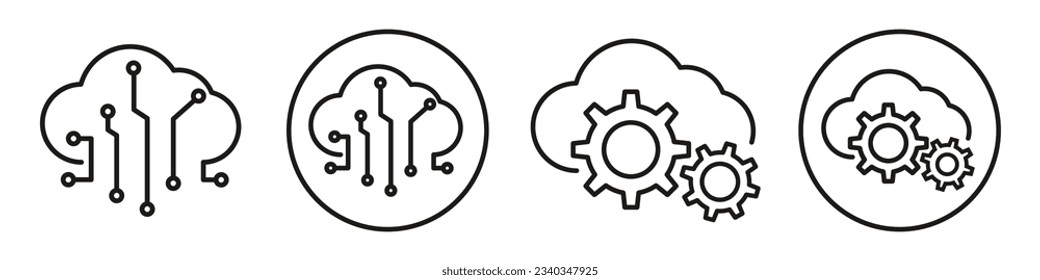 Símbolo SaaS Conjunto de iconos colección de base de datos de servidores de computación en nube de tecnología digital. Firma del procesador del sistema para acceder al alojamiento mediante software con servicio de información de plataforma segura
