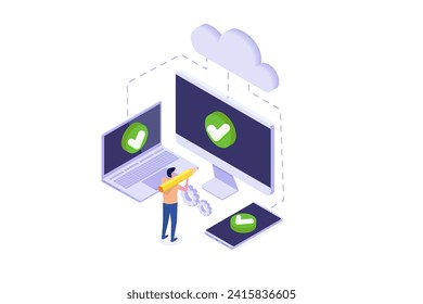 Saas technology, Software as a service Isometric concept. Vector illustration.
