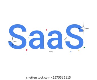 Saas Text In Flat Vector Illustration Symbolizing Software As A Service, Cloud Based Applications, And Digital Solutions, Isolated On White Background.