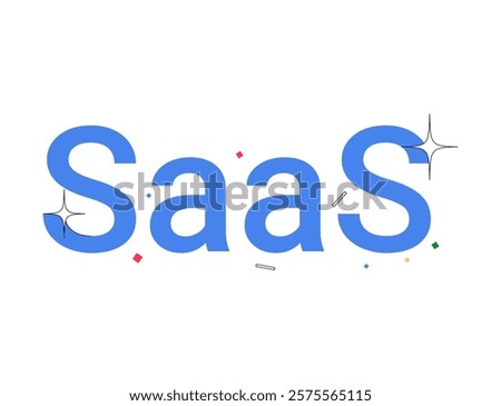 Saas Text In Flat Vector Illustration Symbolizing Software As A Service, Cloud Based Applications, And Digital Solutions, Isolated On White Background.