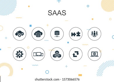 SaaS trendy Infographic template. Thin line design with cloud storage, configuration, software, database icons