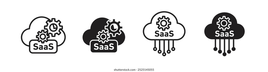 Vector SaaS lleno y delineado iconos colección