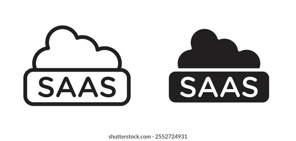 Conjunto de iconos de Vector SaaS negro relleno y estilo delineado.