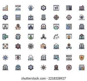 Saas vector set of 49 modern color icons related to cloud computing service and data storage simple mono line pictograms and infographics design symbols