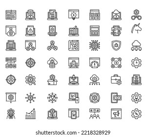 Saas vector set of 49 modern thin line icons related to cloud computing service and data storage simple mono line pictograms and infographics design symbols