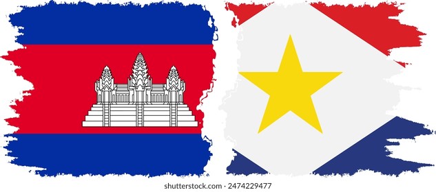 Saba and Cambodia grunge flags connection, vector