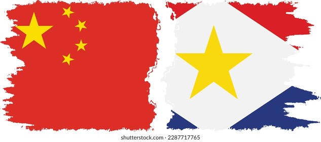 Saba and China grunge flags connection, vector