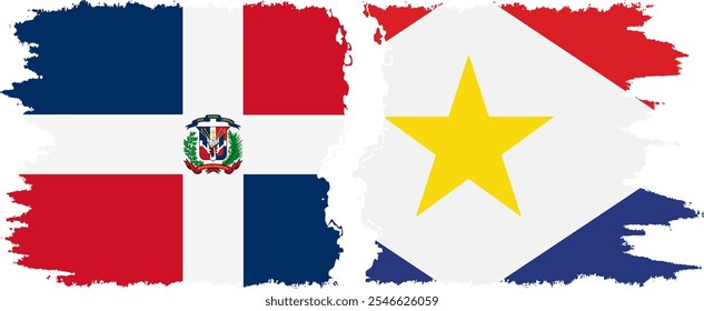 Saba and Dominican Republic grunge flags connection, vector