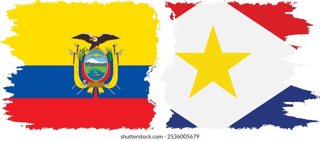 Conexión de banderas grunge de Saba y Ecuador, Vector