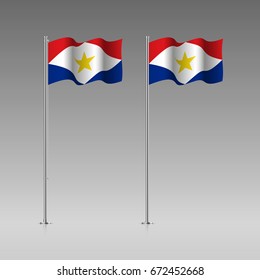 Saba flag on the flagpole. Official colors and proportion correctly. High detailed vector illustration. 3d and isometry. EPS10