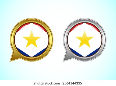 Saba flag speech bubble. Speaking flag icon in gold and silver color