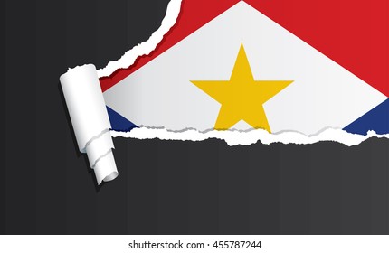 Saba flag under ripped paper vector illustration.