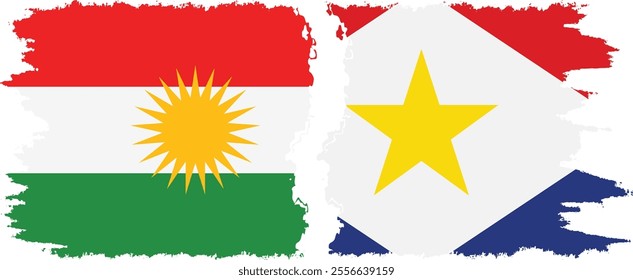 Saba and  Kurdistan grunge flags connection, vector