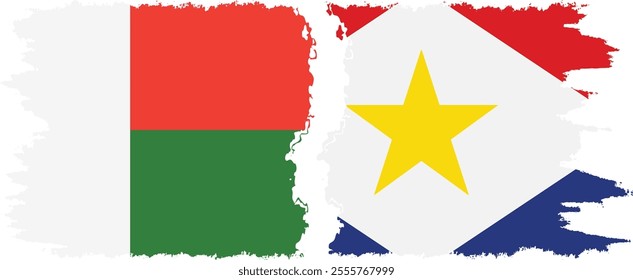 Saba and Madagascar grunge flags connection, vector